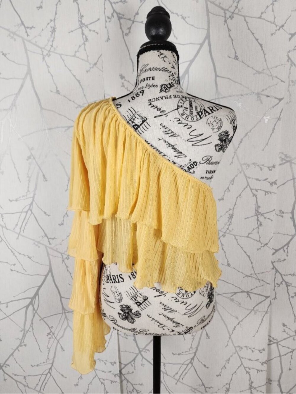 Zara Yellow Textured Ruffle One Shoulder Crop Top - Picture 4 of 6
